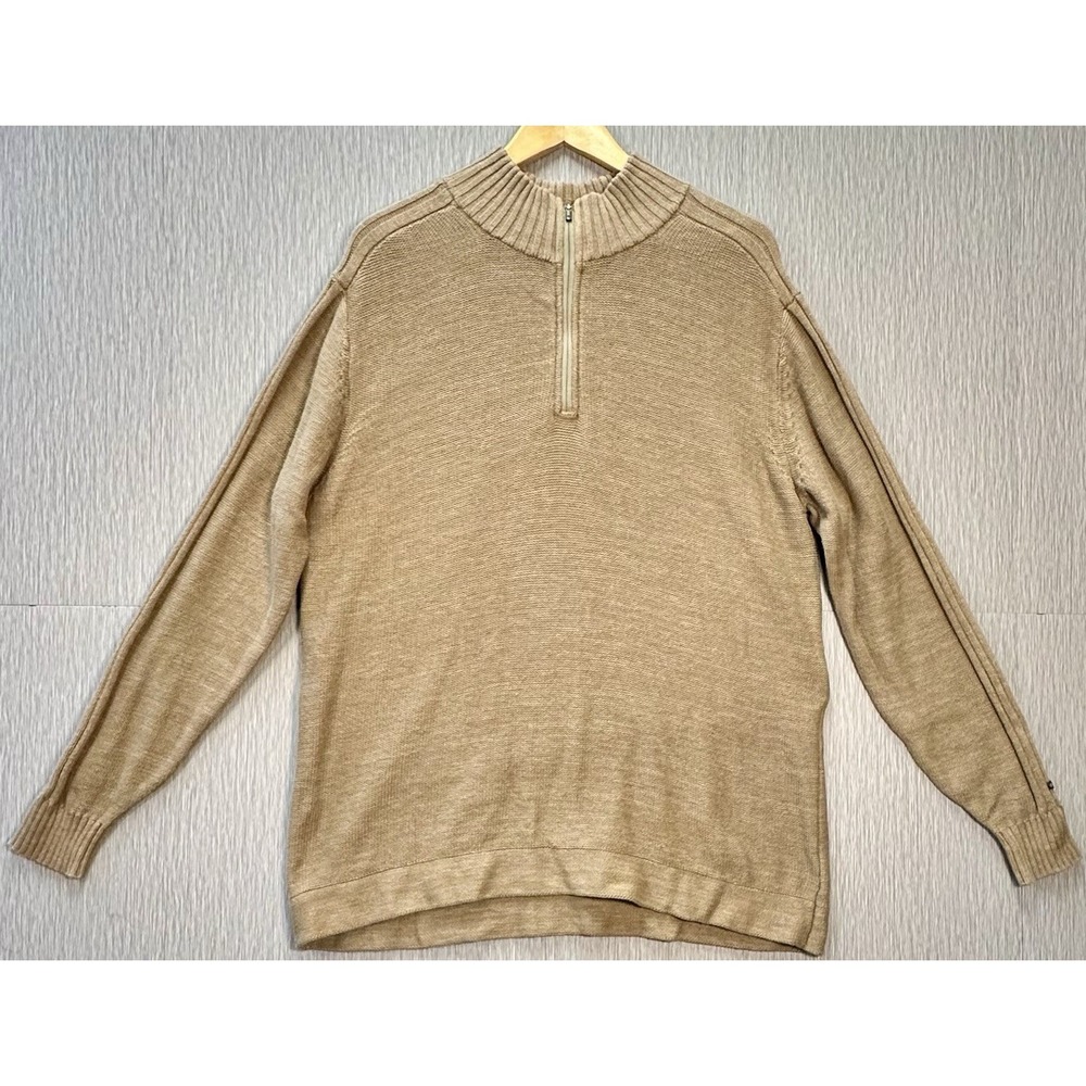 Columbia Sweater Adult Extra Large Oatmeal Tan 1/4 Zip Pullover Ribbed Classic